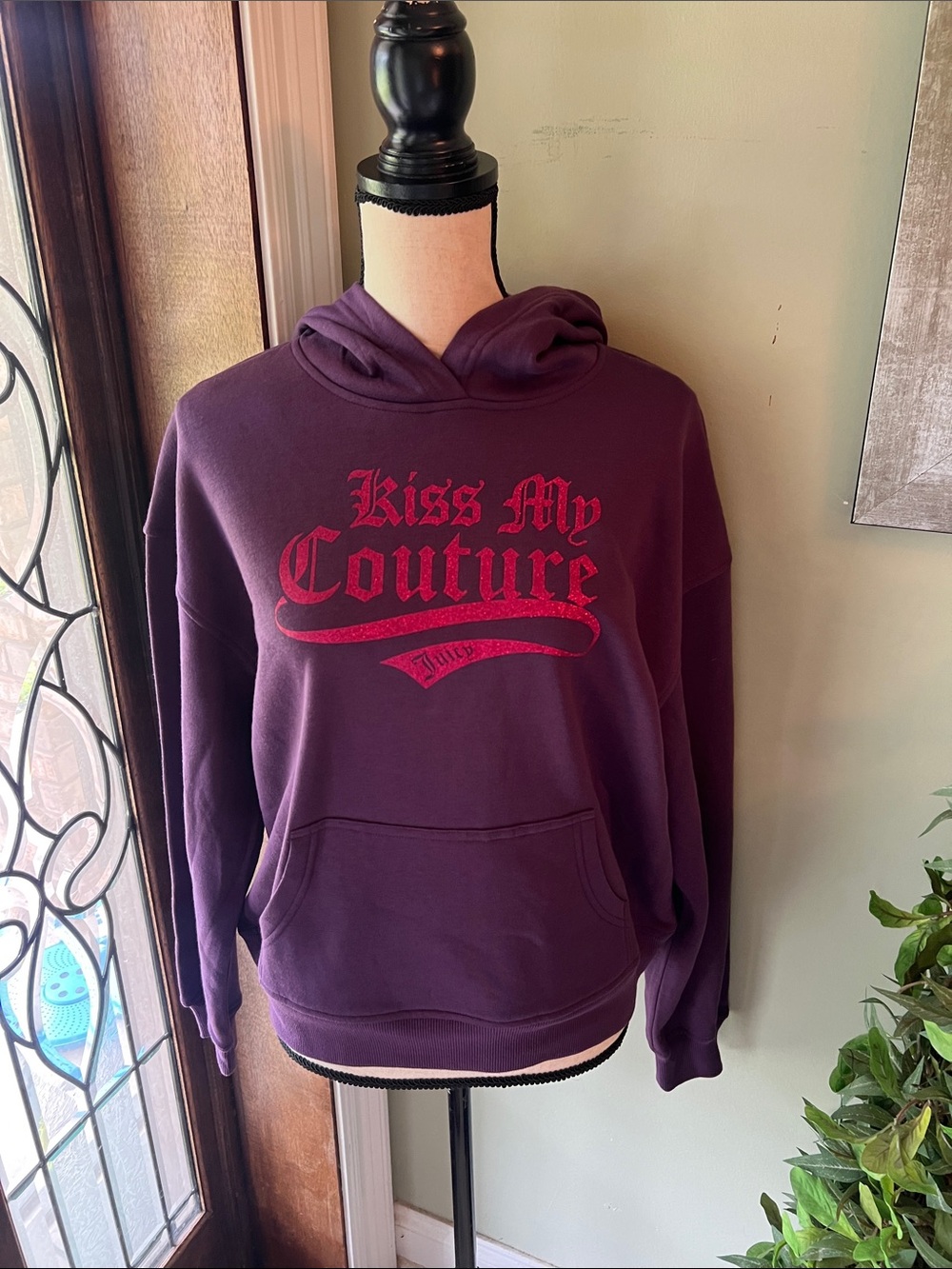Juicy Couture Purple Hoodie with Pink Kiss My Couture Logo